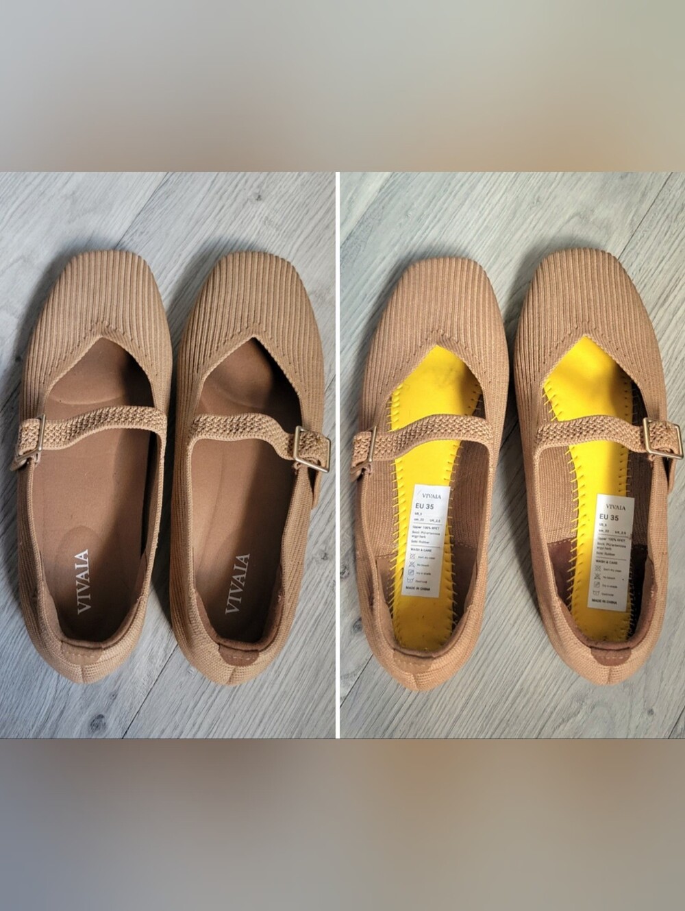 Vivaia Margot Mary Jane Buckle Square-Toe V-Cut Almond Ribbed Flats, US 5 EU 35 - Picture 10 of 15